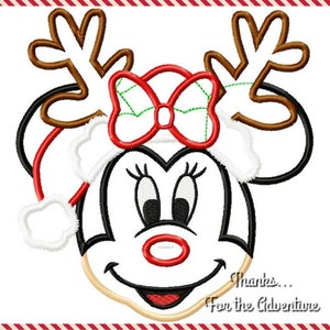 Christmas Santa Minnie Mouse Reindeer Digital Embroidery Machine Applique Design File 4x4 5x7 6x10