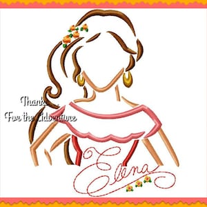 Princess Elena of Avalor with Autograph Digital Embroidery Machine Sketch Design File 5x7 6x10