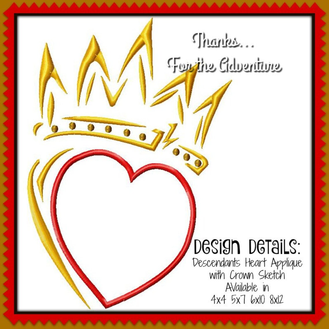 Descendants Crown Heart Applique/sketch Combo Digital - Etsy