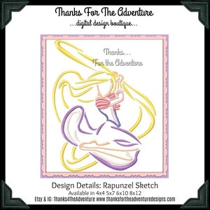 Princess Rapunzel from Tangled Sketch Digital Embroidery Machine  Design File 4x4 5x7 6x10 8x12