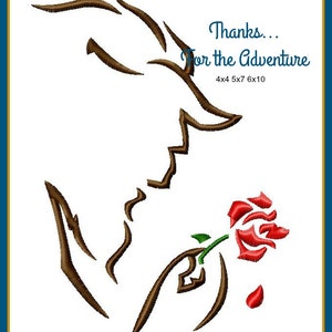 Beast with the Magic Rose from Beauty and the Beast Sketch Digital Embroidery Machine  Design File 4x4  5x7 6x10 8x12