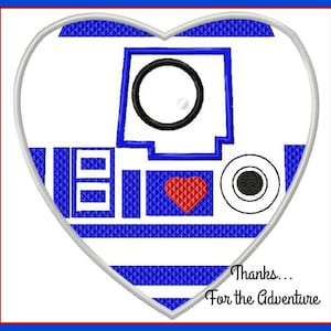 R2D2 the Droid from Star Wars Heart Digital Embroidery Machine Applique Design File 4x4 5x7 6x10