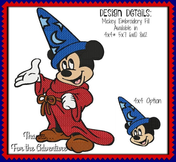 Fantasia Sorcerer Mickey Mouse Wizard Hat Digital Embroidery - Etsy España