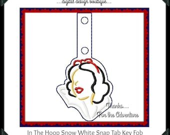ITH In The Hoop Princess Snow White Sketch Snap Tab Key Fob Digital Embroidery Machine Design File 4x4