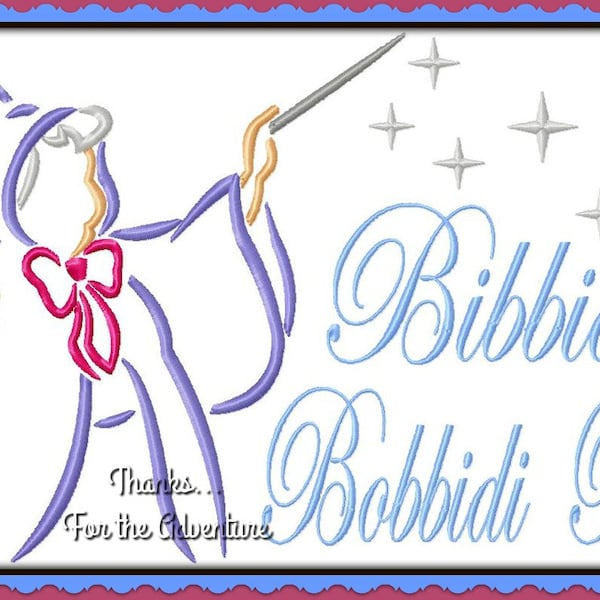 Bibbidi Bobbidi Boo Cinderella's Fairy Godmother Sketch Combo Digital Embroidery Machine Design File 5x7 6x10 8x12
