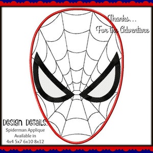 Superhero Peter Parker Spiderman from Avengers Applique Digital Embroidery Machine Design File 4x4 5x7 6x10 8x12