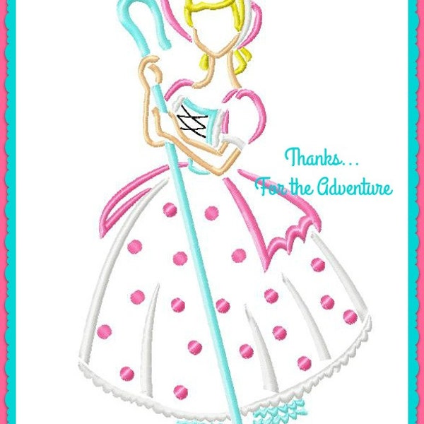 Bo Peep from Toy Story Sketch Digital Embroidery Machine Design File 4x4 5x7 6x10