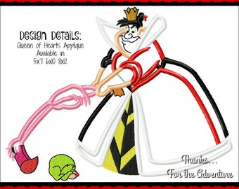 Queen of Hearts from Alice in Wonderland Playing Croquet Head Digital Embroidery Machine Applique Design File  5x7 6x10 8x12