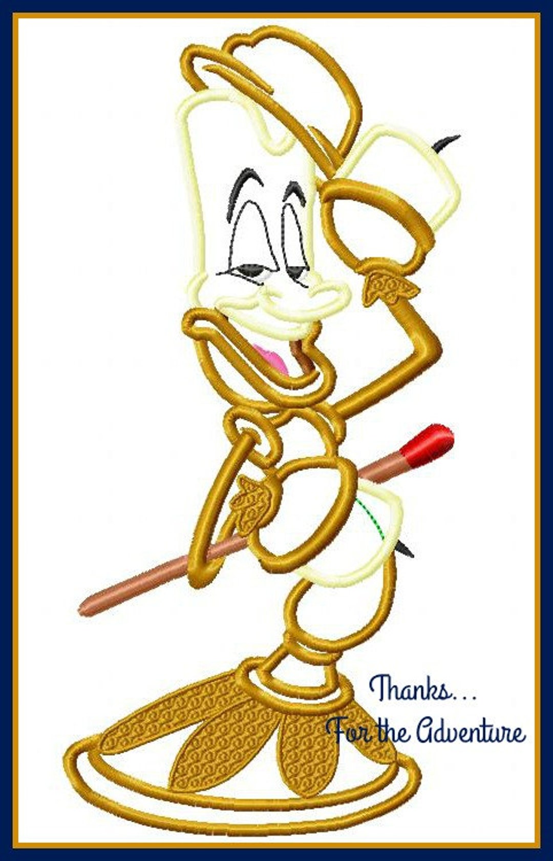 Lumiere the Candlestick From Beauty and the Beast Digital Embroidery