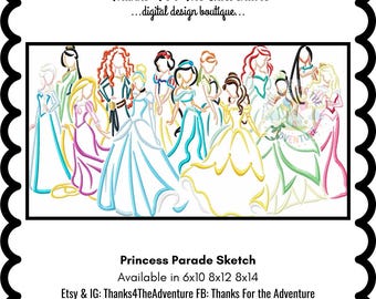 Princess Jasmine Rapunzel Snow White Mulan Aurora Cinderella Pocahontas Tiana Belle Ariel Merida Elsa Anna Digital Embroidery Machine Design