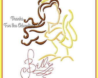 Princess Belle from Beauty and the Beast Autograph Combo Sketch Digital Embroidery Machine  Design File  5x7 6x10