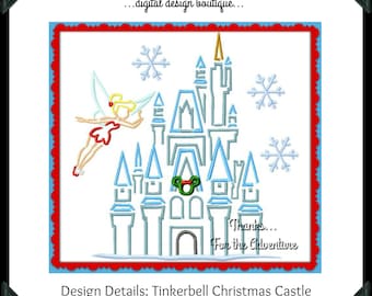 Cinderella's Christmas with Tinkerbell Castle Sketch Digital Embroidery Machine  Design File 5x7 6x10 8x12