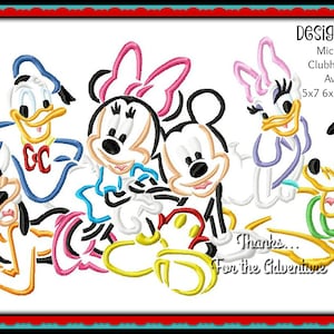 Mickey Mouse Clubhouse Gang Minnie Daisy Donald Duck Goofy Pluto Sketch Digital Embroidery Machine Applique Design File 5x7 6x10 8x12 8x14