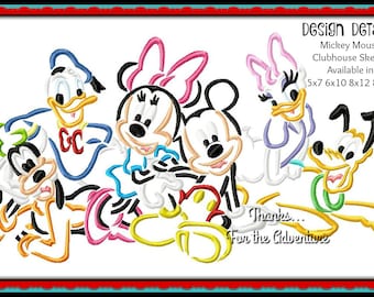 Mickey Mouse Clubhouse Gang Minnie Daisy Donald Duck Goofy Pluto Sketch Digital Embroidery Machine Applique Design File 5x7 6x10 8x12 8x14