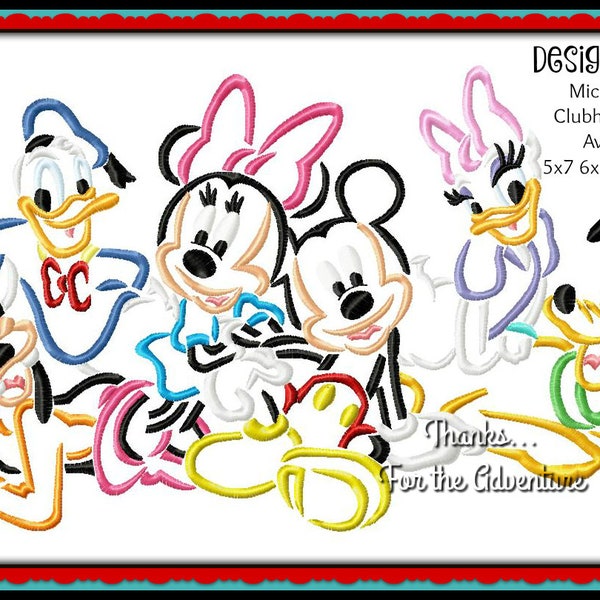Mickey Mouse Clubhouse Gang Minnie Daisy Donald Duck Goofy Pluto Sketch Digital Embroidery Machine Applique Design File 5x7 6x10 8x12 8x14