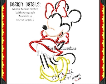 Minnie Mouse Sketch Autograph Combo Digital Embroidery Machine Applique Design File 5x7 6x10 8x12