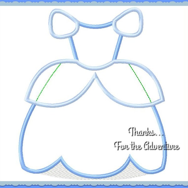 Princess Cinderella Dress Digital Embroidery Machine Applique Design File 4x4 5x7 6x10