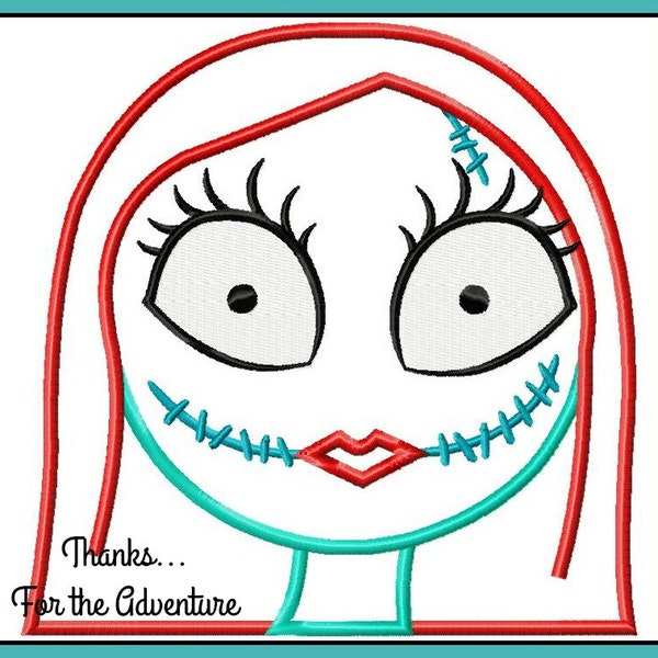 Sally the Rag Doll from Nightmare Before Christmas Applique Digital Embroidery Machine  Design File 4x4 5x7 6x10