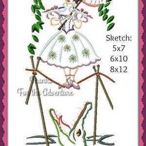 Haunted Mansion Stretching Portrait Ballerina Tightrope Walker with Crocodile Sketch Digital Embroidery Machine Design File 5x7 6x10 8x12