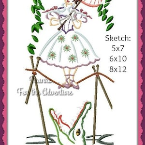 Haunted Mansion Stretching Portrait Ballerina Tightrope Walker with Crocodile Sketch Digital Embroidery Machine Design File 5x7 6x10 8x12