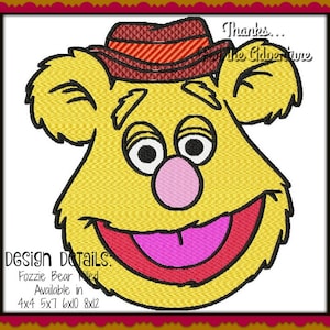 The Muppets Fozzie Bear Filled Digital Embroidery Machine Design File 4x4 5x7 6x10 8x12