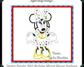 Applique- Birthday Anniversary Celebration Minnie Mouse Digital Embroidery Machine Design File 4x4* 5x7 6x10 8x12