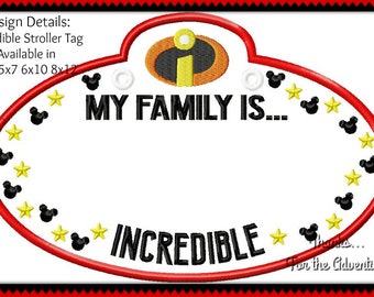 In The Hoop Incredibles Cast Member Name Stroller Tag Applique Digital Embroidery Machine Design File 4x4 5x7 6x10 8x12