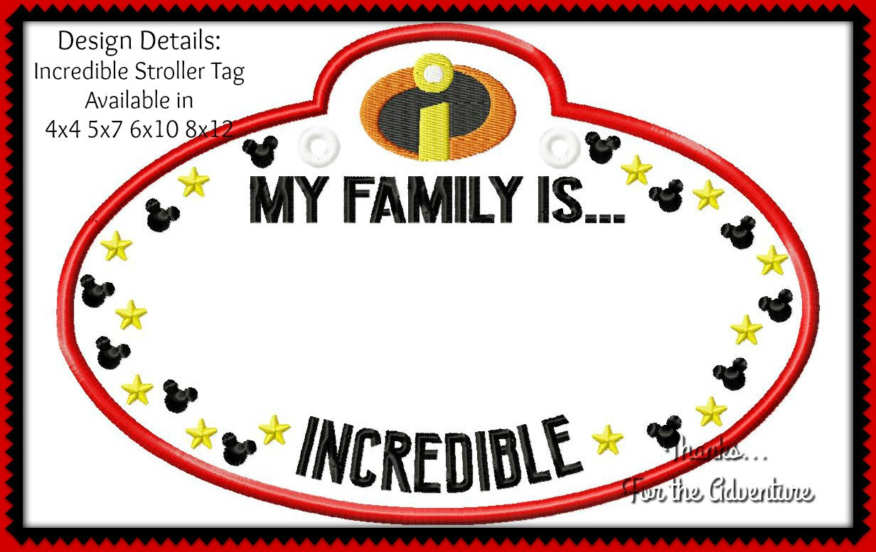 In the Hoop Incredibles Cast Member Name Stroller Tag Applique - Etsy