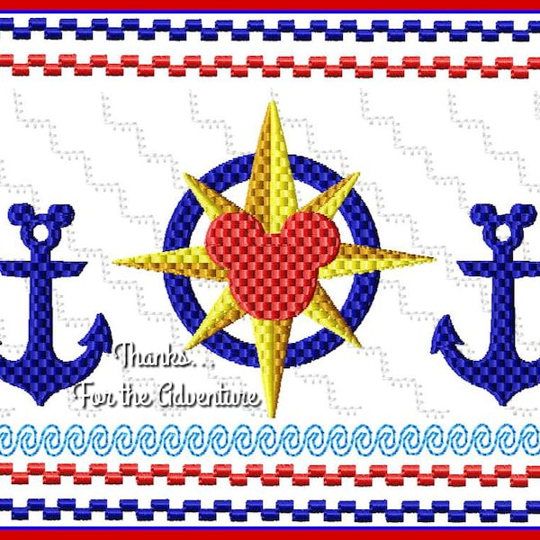 Cruise Line Mickey Anchor and Compass Faux Smocking Digital Embroidery Machine Design File 4x4 5x7 6x10