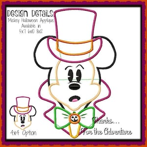 Halloween Town Mickey Mouse Pumpkin Bow Tie Hat Digital Embroidery Machine Applique Design File 4x4 5x7 6x10 8x12