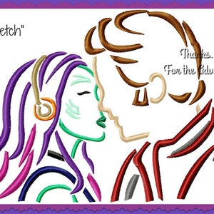Star Lord- Peter Quill and Gamora from Guardians of the Galaxy Headphones Sketch Digital Embroidery Machine Design File  4x4 5x7 6x10
