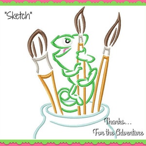 Pascal with Paint Brushes Rapunzel&#39;s Chameleon  from Tangled Sketch Digital Embroidery Machine  Design File 4x4 5x7 6x10