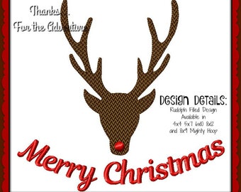 Rudolph Santa's Reindeer Merry Christmas Digital Embroidery Machine Design File 4x4 5x7 6x10 8x12 8x9 Mighty Hoop