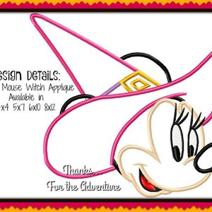 Halloween Minnie Mouse Witch Hat Head Digital Embroidery Machine Applique Design File 4x4 5x7 6x10 8x12