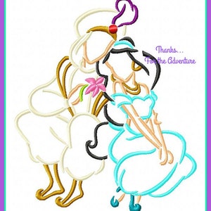 Jasmine and Aladdin as Prince Ali Sketch Digital Embroidery Machine Design File 5x7 6x10