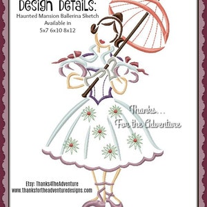 Haunted Mansion Stretching Portrait Ballerina Tightrope Walker Sketch Digital Embroidery Machine Design File 4x4 5x7 6x10 8x12