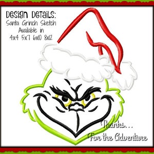 Christmas Green Mean One Santa Digital Embroidery Machine Design File 4x4 5x7 6x10 8x12