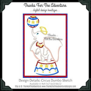 Puede incluir: Un elefante blanco con una corona amarilla equilibrando una pelota roja, blanca y azul en su trompa. El elefante está de pie sobre un anillo de circo rojo, blanco y azul. El texto "Thanks... For the Adventure" está escrito en negro sobre fondo blanco.