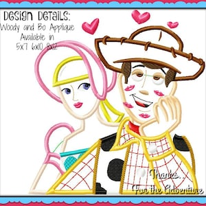 Woody the Cowboy and Bo Peep from Toy Story Applique Digital Embroidery Machine Design File  5x7 6x10 8x12