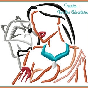 Pocahontas and Meeko Sketch Digital Embroidery Machine  Design File 4x4 5x7 6x10