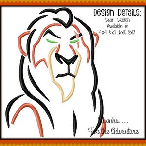 Lion King's Scar Sketch Digital Embroidery Machine Design File 4x4 5x7 6x10 8x12