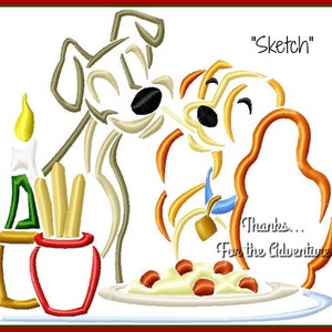 Lady and The Tramp Sketch Digital Embroidery Machine  Design File 4x4 5x7 6x10