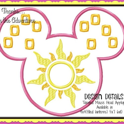 Rapunzel's Sun Mouse Head from Tangled Applique Digital Embroidery Machine  Design File 4x4 5x7 6x10 8x12