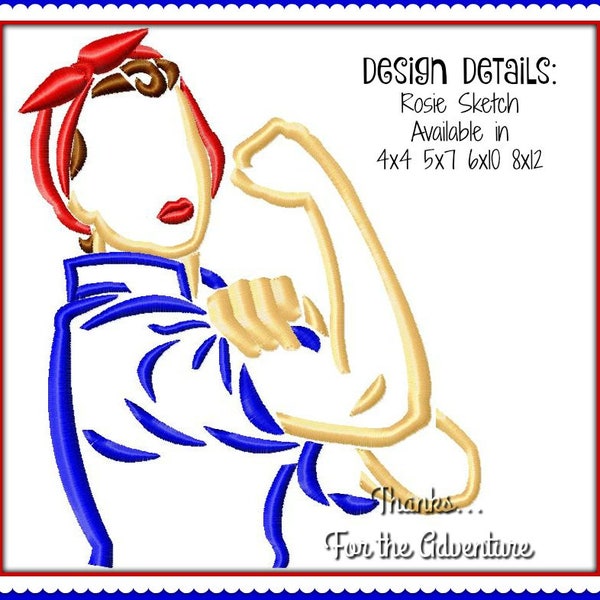 We Can Do It! Rosie the Riveter Sketch Digital Embroidery Machine Design File  4x4 5x7 6x10 8x12