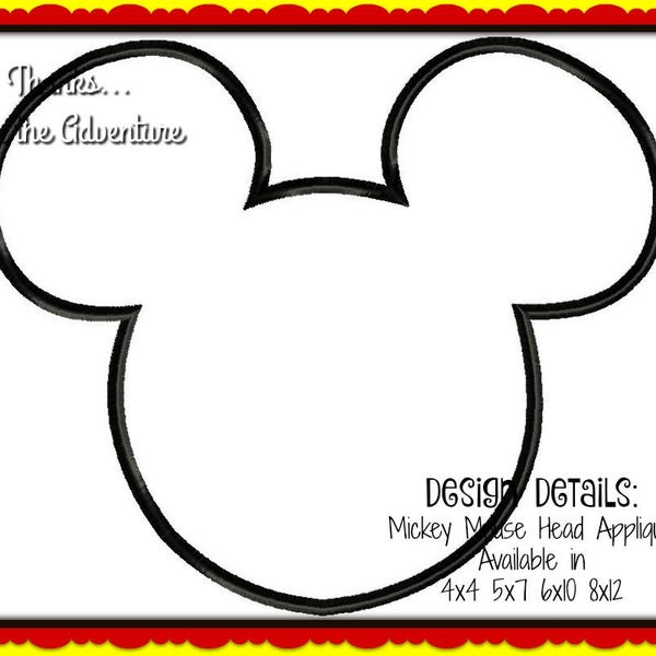 Mickey Mouse Head Digital Embroidery Machine Applique Design File 4x4 5x7 6x10 8x12