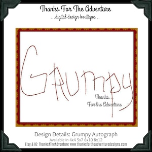 Grumpy the Dwarf from Snow White and the Seven Dwarfs Autograph Digital Embroidery Machine Design File 4x4 5x7 6x10 8x12