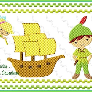 May include: A yellow and brown cartoon ship with a green and red cartoon character holding a sword and a blue and yellow cartoon fairy with wings. The text "Thanks... For the Adventure" is below the ship.