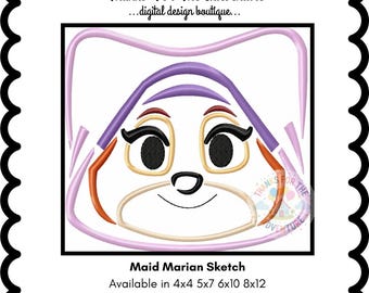 Maid Marian from Robin Hood Fox Digital Embroidery Machine Sketch Design File 4x4 5x7 6x10 8x12