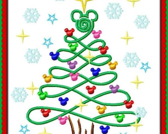 Mickey Mouse Christmas Lights Tree Sketch Digital Embroidery Machine  Design File 4x4 5x7 6x10 8x12