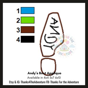 Andy's Boot From Toy Story Cowboy Sheriff Woody Digital Embroidery ...
